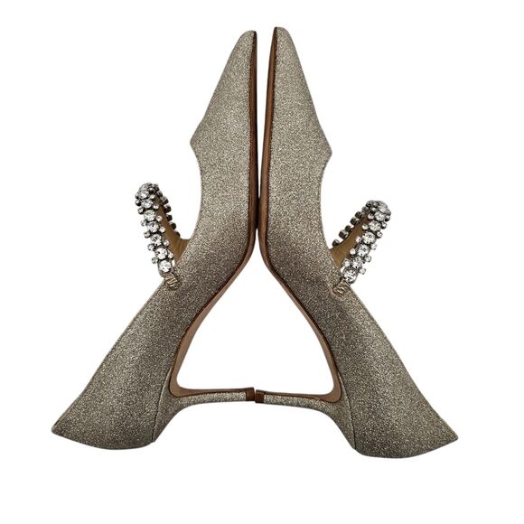 Jimmy Choo Bing Crystal Embellished Mary Jane Pump Size 37 US 7 Silver Glitter - Picture 4 of 9